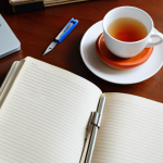 **

A well-organized study space. On the desk are open textbooks on mold design (in Russian), a notebook filled with calculations, a caliper, and a cup of tea. A soft, diffused light highlights the focus on learning. The overall mood should be calm and productive.

**