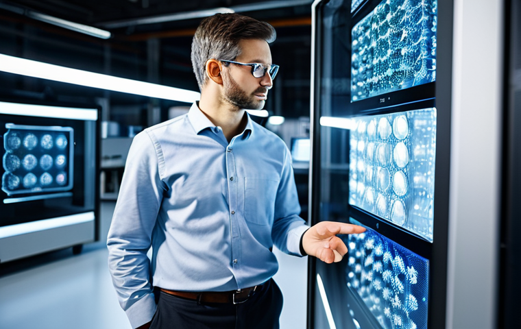 A focused male engineer, dressed in a professional business casual shirt, standing in a clean, modern high-tech engineering lab. He is interacting with a transparent holographic display showcasing intricate generative design algorithms and a topologically optimized mold structure with complex, organic cooling channels. The background features blurred industrial 3D printers and computational servers. The scene emphasizes innovation and precision in advanced manufacturing. fully clothed, modest clothing, appropriate attire, professional dress, safe for work, appropriate content, perfect anatomy, correct proportions, natural pose, well-formed hands, proper finger count, natural body proportions, professional photography, cinematic lighting, ultra detailed, high quality, family-friendly.