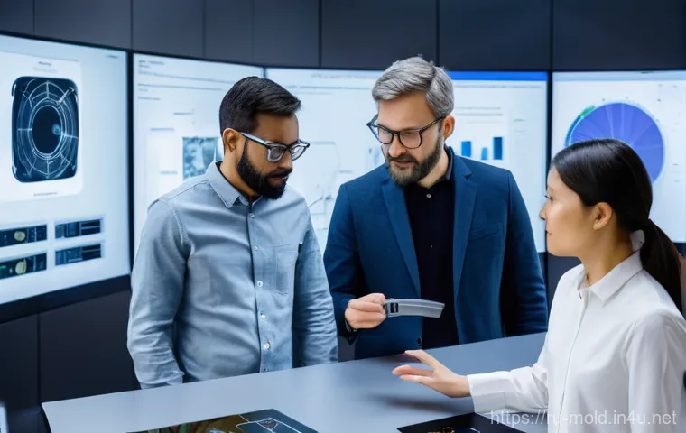 금형설계기능사와 금속 3D 프린팅 기술 적용 - A close-up, cinematic shot of a gleaming, metallic 3D-printed mold insert, showcasing its incredibly...